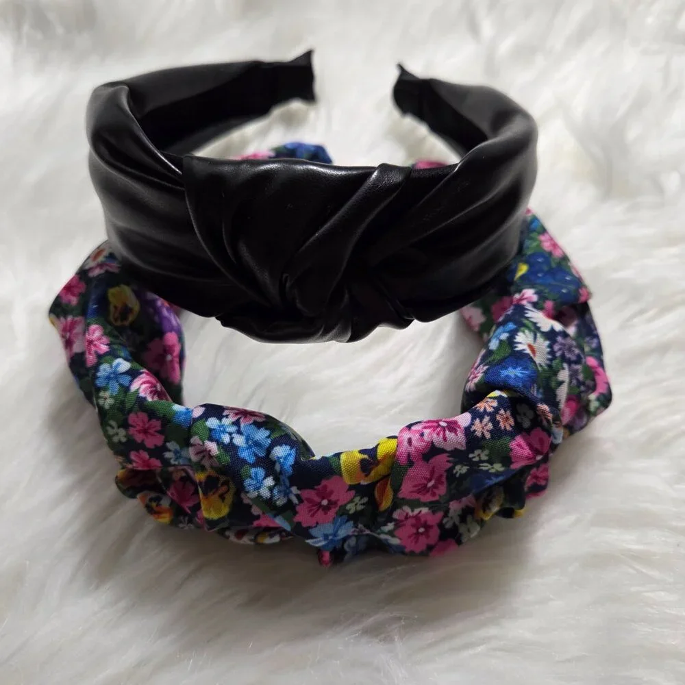Floral & Faux Leather Headband Set